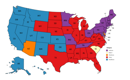 mapsontheweb:Largest non-Christian religion in each US state.