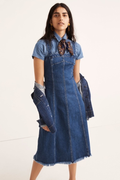 Two favorite looks from Madewell Fall 2018 RTW— demin and kerchief and a cream windowpane ankle-leng