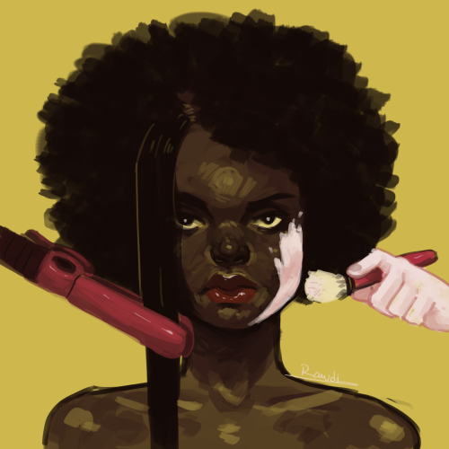 deez–ovaries:  rawdibunu:  A series for an assignment on social issues. I chose to focus on blackface in fashion and the double standards of beauty women of colour face.    damn. notice how the black woman has an unseen hand pressing her hair and applying