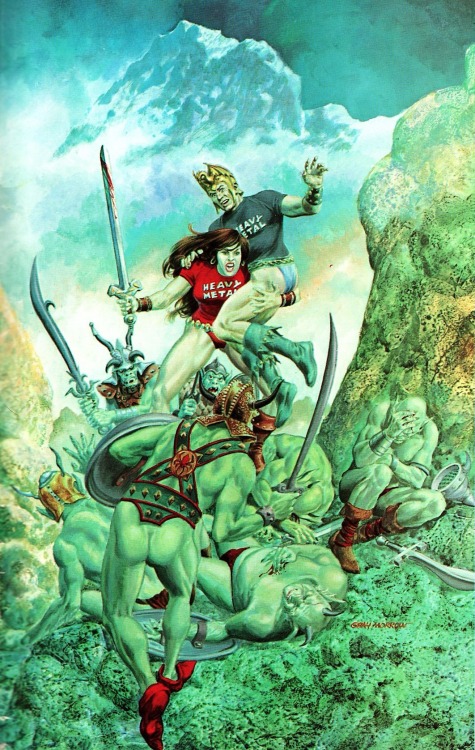 bl00dbl00dbl00d: Fantasy art by Gray Morrow - Ad for “Heavy Metal” t-shirts taken from the magazine 