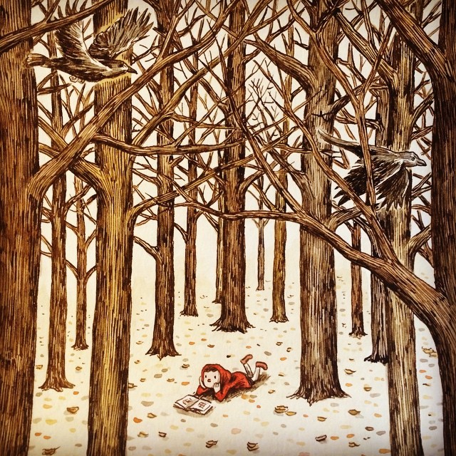 macanudodeliniers:  Proceso de la portada de “En el Bosque (Cuentos de hadas.)“