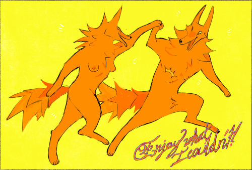 positivelyqueer:hoofpeet:

Ode to transition !!


[Image description: a digital illustration of two stylised, orange, anthropomorphic wolves on a yellow background. They are running while holding hands in the air. They are looking at each other and smiling widely. The wolf on the right has top surgery scars, and the wolf on the left has breasts. Pink text in looping font in the bottom right corner of the image reads “Enjoy what I couldn’t!” /end ID] #I wish I could draw