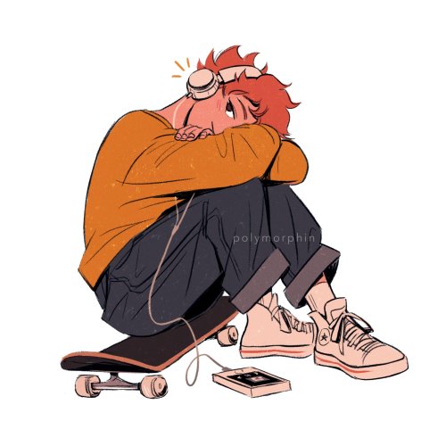 transkita:polymorphin:another skateboarder hinata doodle ✨[ID: the first image is a colored digital 
