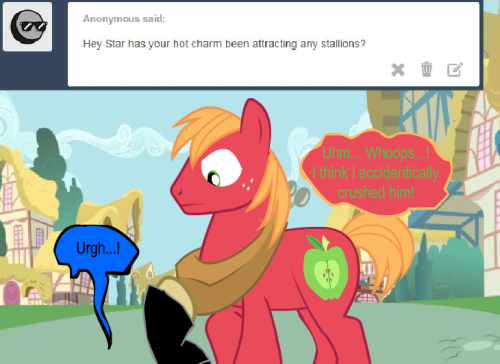 ask-star-singer:An ask by an Anon featuring ask-twilights-library and ask-amorarose.Geez…! Couldn’t he have forewarn me before jumping on me??  XD!! Oh jeeze, Mac… >w<