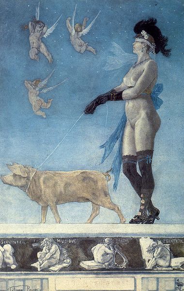 lestiquetteparfois:  La dame au cochon - Pornokrates, Félicien Rops, 1879 