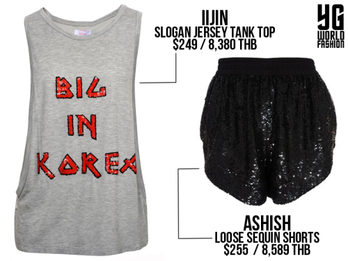 In this photo for Vogue Girl Korea, Dara was in iiJin Slogan Jersey Tank Top - $249 and Ashish Loose