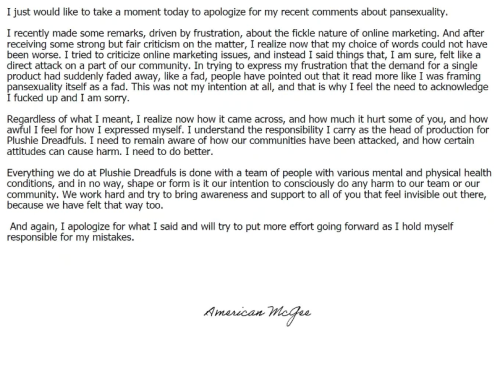 He Apologized And Explained He Was Talking About The Pan Bunny Plush And Not Pansexuality Itself.