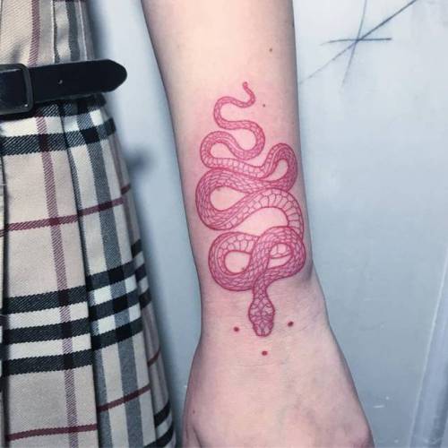 Super cool red snake for Esme yesterday by petertattooerr   to book  your new indelible masterpiece at the wolf   Red ink tattoos Red tattoos  Girly tattoos