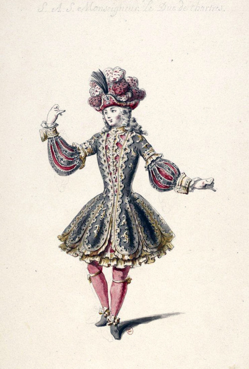 Costume design sketches for an unknown court spectacle by Jean Berain, 1695