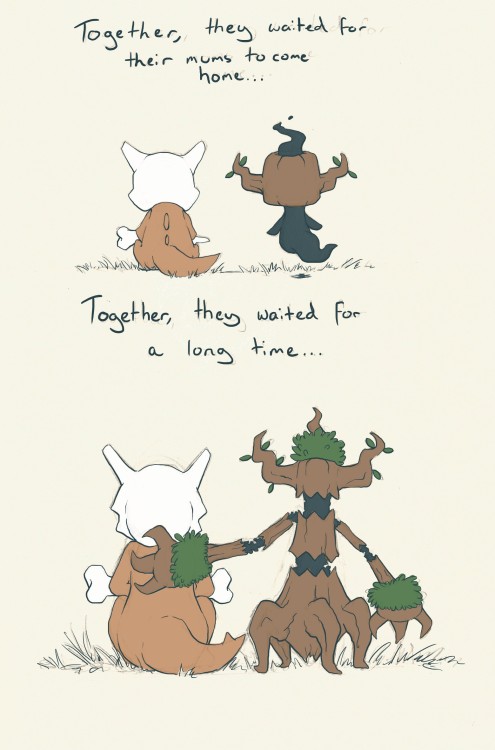 plasmabear:blankpagethings:just a quick ending to my first phantump + cubone picture.here, have some