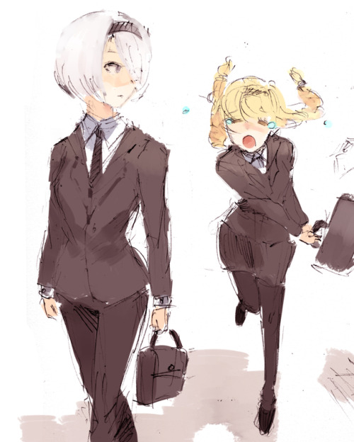 monotoneink: 2B and 6O as business women