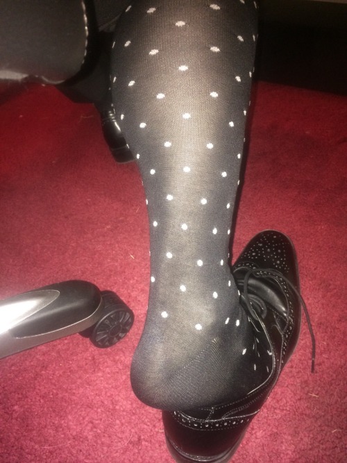 sniffingsocks:  isockittome:  grsx72:  New Dapper Classics OTCs, Black with grey dots after a day in my black wingtips! So hot! I love the look and feel of these socks!  Love those socks and the shoes.  WANNA SMELL’EM MAN!!!