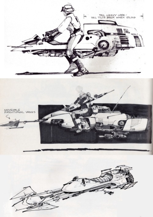 weirdlandtv:Speeder Bike/Scout Trooper/Scout Walker concept art by Nilo Rodis-Jamero, Joe Johnston, 