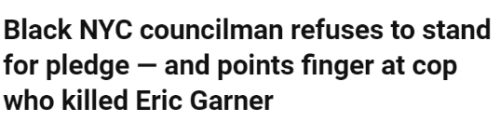blackmattersus:  Drawing attention to the New York City policemen who killed Eric Garner and then walked, a NYC councilman representing Brooklyn refused to stand for the pledge of allegiance at a meeting on Wednesday     “This man, who murdered Eric