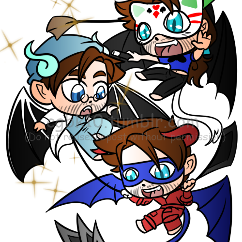 cgbk10:Finally got my lazy butt to draw the JSE versions of my AU “Devils On My Shoulders” (Just the