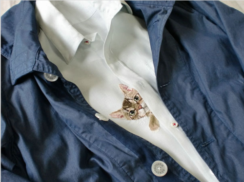 Cats really make everything better - check out these awesome embroidered shirts by Japanese artist H