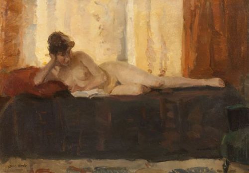 Reclining Nude, Reading (1917-1919). Isaac Israels (Dutch, 1865-1934). Oil on canvas.Israels’ nudes 