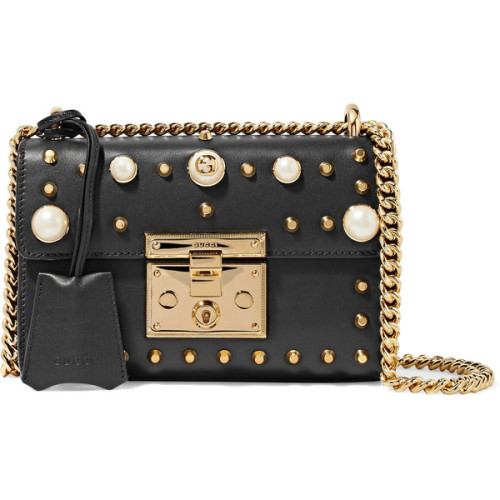 Gucci Padlock small faux pearl-embellished studded leather shoulder bag ❤ liked on Polyvore (see mor