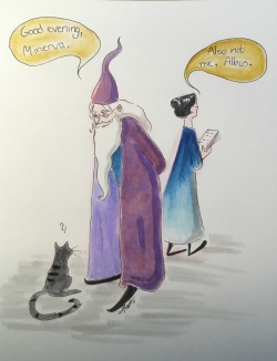 justlookatthosesausages: emmis-art-journey:  I imagine this happened frequently   imagine them walking in the street and Dumbledore pointing at ugliest cats saying ‘that’s you’ 