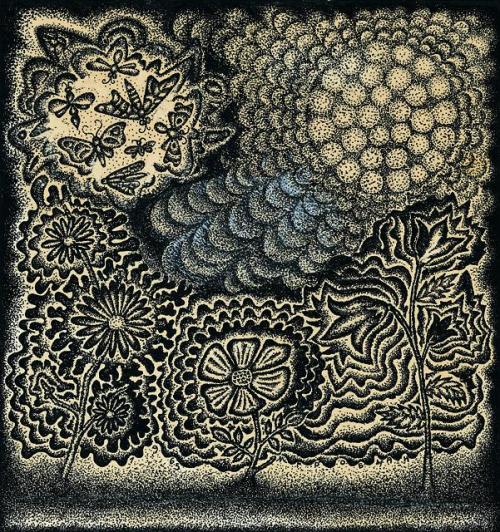 amare-habeo:Michail Grobman (Russian-Israeli, born 1939)Flowers, N/DInk on paper, 20 x 18,5 cm