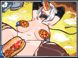 s-purple:  Delilah enjoying lunch, this will be a victory image shown during sequence which plays when you win the game. ʕ •́؈•̀ ₎