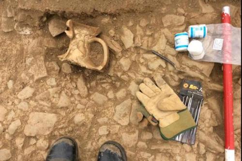 Fragment of an amphora found beneath a Roman road near the village of Ipplepen (Devon, England).