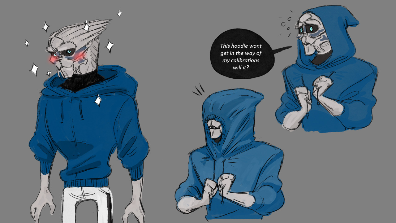 bethcraig:  What would happen is we replaced Garrus’ armor with an adorable hoodie?Had