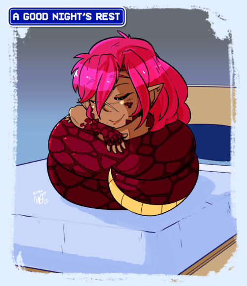 superretroheart:  From the as yet to be properly named adventurer’s handbook:“A good night’s rest will solve all your problems (assuming all of your problems are related to HP and MP).”I realized way too late that the bed is way too small and