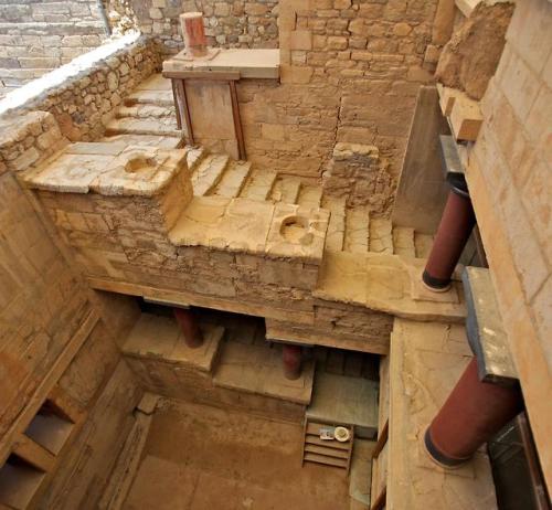 historyarchaeologyartefacts:Stairs in the Palace of Knossos, the oldest palace in Europe, dating bac