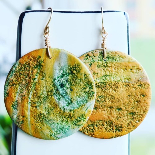 Newly listed and ready to ship!gold lava green textured drop disc #earrings from theasmartthenry.co.