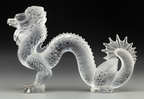 Lalique Clear and Frosted Glass Chinese DragonCirca 2012. Engraved Lalique France.