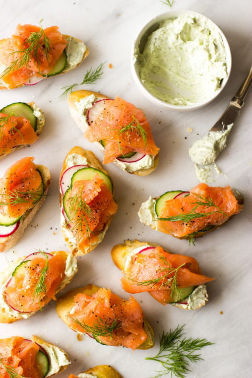 Smoked Salmon and Herb Cheese Crostini