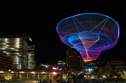archiemcphee:  American artist Janet Echelman creates marvelous suspended sculptures that appear to float in midair like giant jellyfish or tiny nebulae. Echelman’s public sculptures have a decidedly otherworldly presence. They’re enormous, but also
