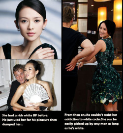 asianlover2016:  yellowhoriental:  asiansexslaves:  Chinese actress Zhang Ziyi, married to a white man.  :(   I love   章 子 怡  ( Zhang Ziyi ) !! She is one of China’s 4 legendary actresses of the 21st century. One of her dark secrets is that