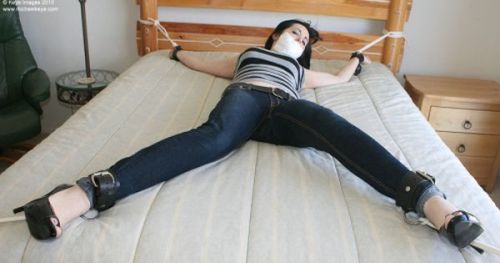 Porn photo Just Pinned to Jeans and bondage: Tied spread