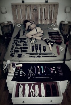 domhumiliator:Awesome pic.  Not hating at all, but the actually amount of toys there is pretty limited. A bunch of ropes (9?) dildos and butt plugs and a few additional toys.  None of the canes, paddles, metal cuffs, manacles, shackles, spreader bars