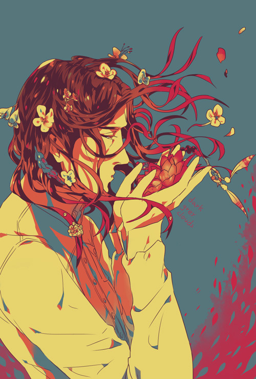 darkgreyclouds:  Mink with flowers braided in his hair, who did it? It’s up to your imagination~ 