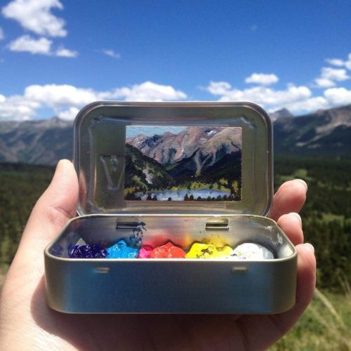 archatlas:  Miniature Landscapes by Heidi Annalise      Heidi Annalise is the Colorado-based artist behind these 2x3-inch tiny oil painting, joyfully created on site amidst mosquitos, blistering heat, and frigid winds! Each painting captures a unique