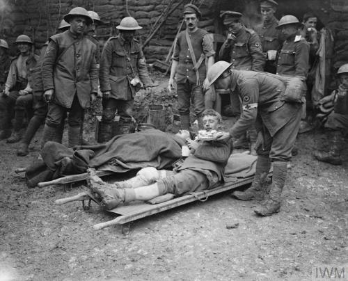 Battle of the Ancre. British wounded at a Dressing Station. Aveluy Wood, 13 November 1916.