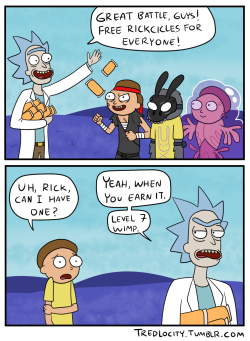 tredlocity:  How I see Rick’s relationship with his original Morty in Pocket Mortys. 