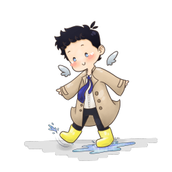 pinkbucky:  it has been raining all day so I drew Castiel splashing puddles  