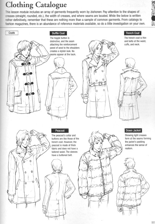 fucktonofanatomyreferences:  Another splendid fuck-ton of clothing references (per request). Someone scanned this from a book called “Drawing Yaoi.” 