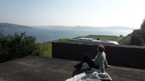 Milly on a roof, Falmouth, Cornwall