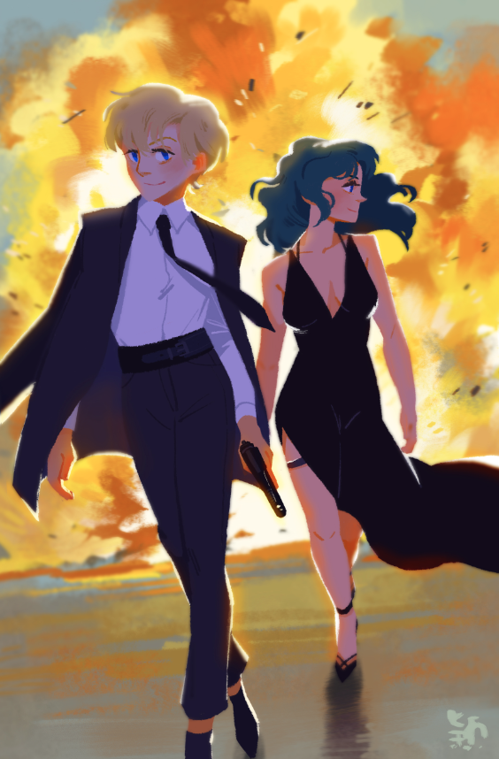 rollround:  My full illustration for “COUSINS” - A Haruka/Michiru fanzine that