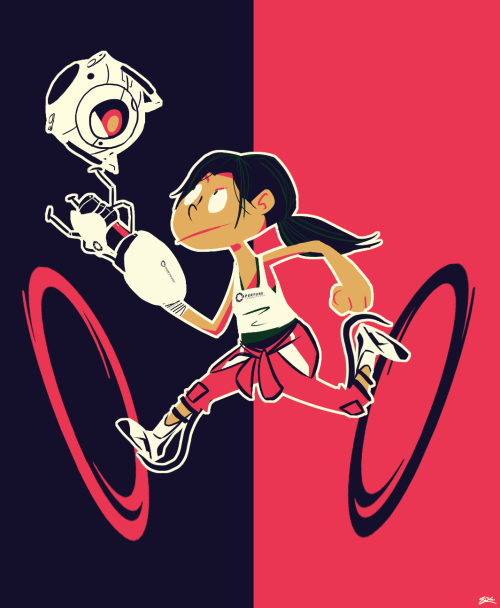 bearxing: maria told me to draw chell in this palette so here she is with a lil friend