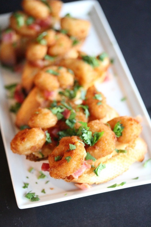 fattributes:  Sriracha Shrimp and Candied Bacon Crostini