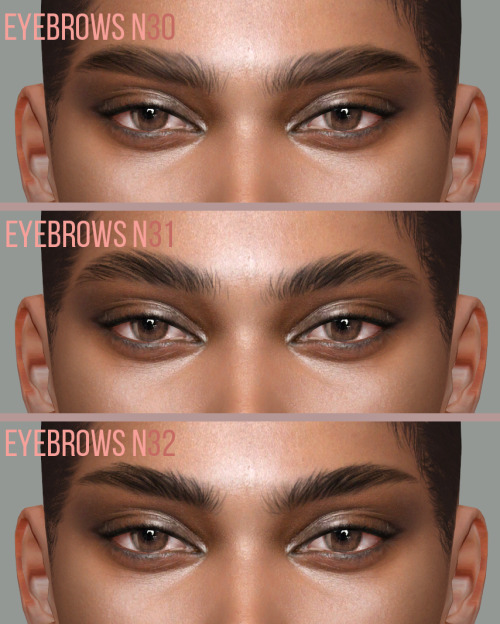obscurus-sims:EYEBROWS N 30:  33 colors,  teen +, female only  EYEBROWS N 31, 32:  33 colors,  child
