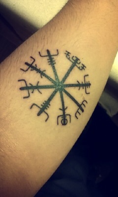 no-fun-mike:  VEGVÍSIR  Worn by the vikings during voyage. Symbol indicated that they would make it home through any storm or unknown paths. I’ll make it home at the end of each day whether it’s a storm or a storm within my self. Each path I take