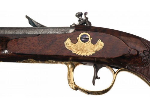 Exhibition quality gold finished Russian Tula Arsenal flintlock pistol, 18th century. Sold at Auctio