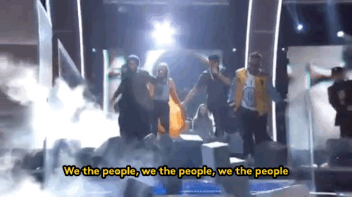 refinery29:  A Tribe Called Quest and Busta Rhymes just spent several minutes on national TV giving Donald Trump a huuuuge screw youGifs: The Grammys on CBS/The Hollywood Reporter